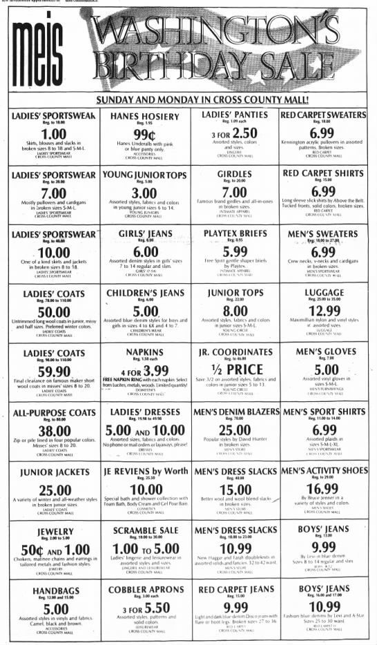 Washington Anniversary Sale